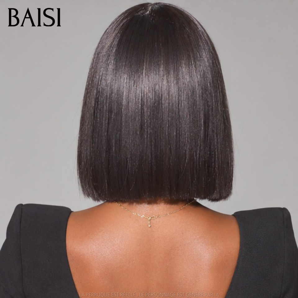 BAISI Perruque Bob lisse Avec Frange Perruque de Luxe 100% Vietnam Hair SDD BONE STRAIGHT 200% densité  Sans Lace Sans Colle en 100% Cheveux Humains