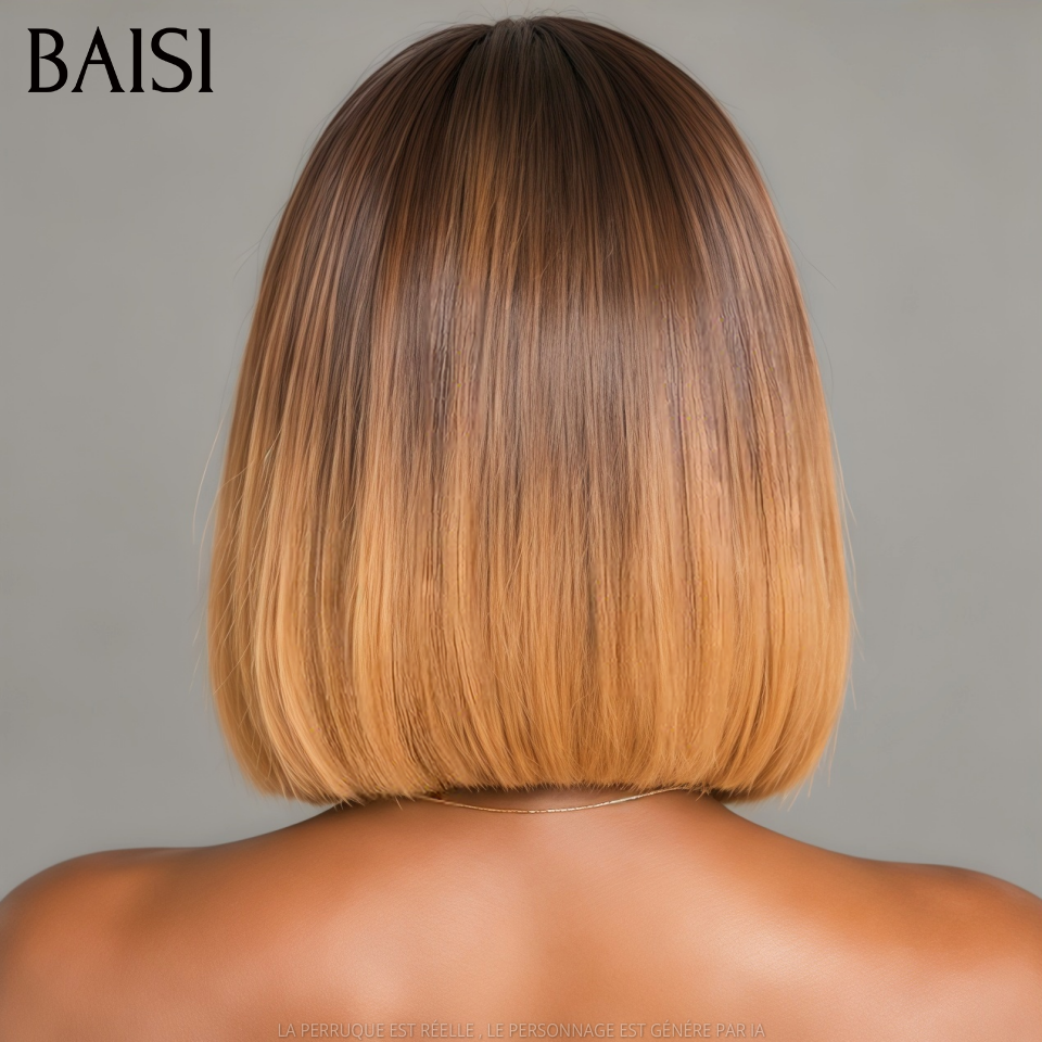 BAISI 13x4 Lace Perruque Bob Lisse Couleur marron 2Tons 4/33# 85€ Jamais Démodé en 100% Cheveux humains
