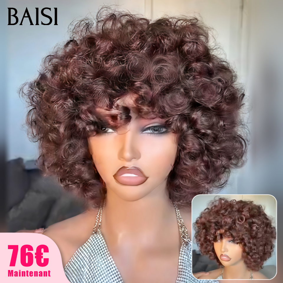BAISI Perruque Boucle Egg Wave Marron 4#  12Pouces 76€ Seulement Sans Colle Sans Lace Très Pratique au Quotidien en 100% Cheveux Humains