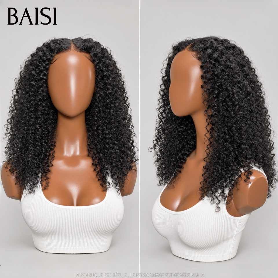 BAISI T-Part Lace Perruque KINKY CURLY 18 Pouces 139€ Couleur Noir 1B# Beaucoup de Volume en 100% Cheveux humains