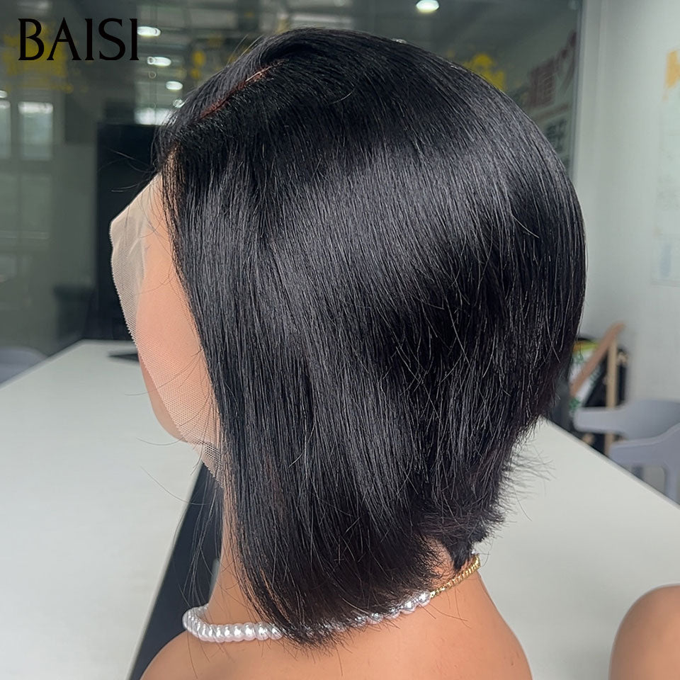 BAISI 13x4 Lace Perruque Pixie Courte lisse Noire A Forte Demande 59€ Seulement En 100% Cheveux Humains