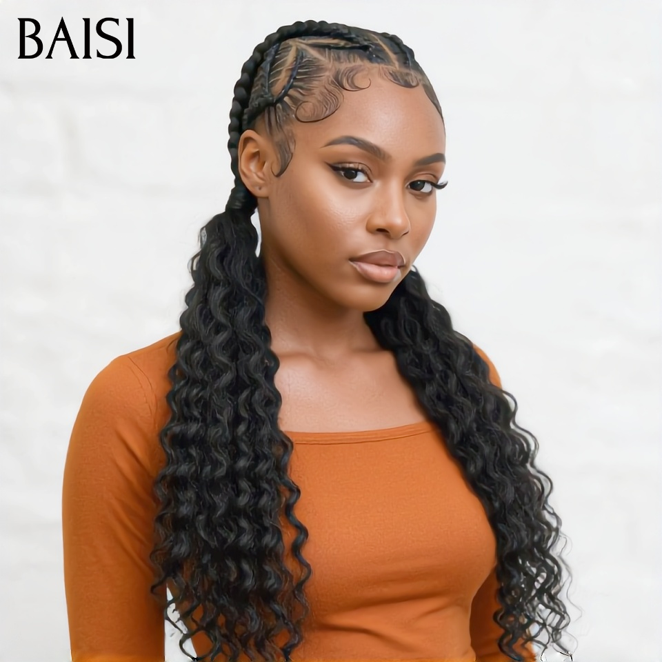 BAISI Full Lace Perruque Coiffée Bouclée  Couleur Noir 1B# Avec Nattes Lolita Coiffure Coquête et Mignone en 100% Cheveux humains