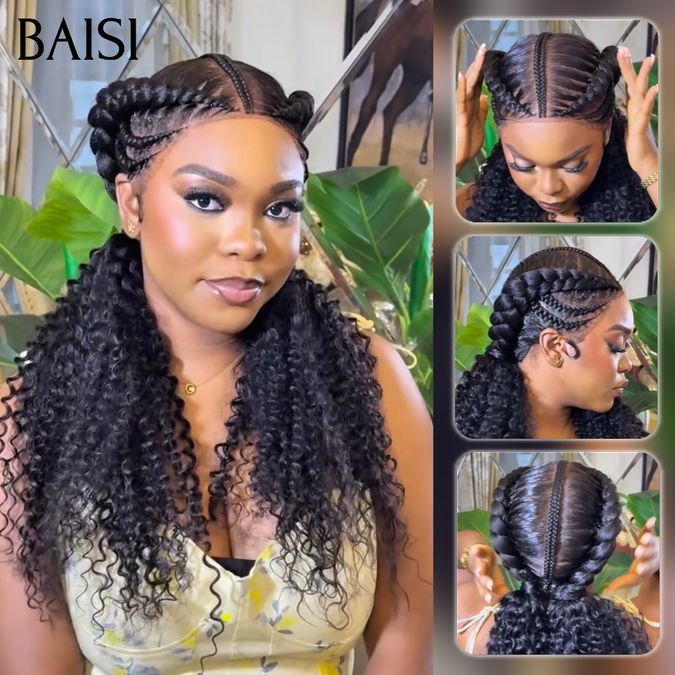 BAISI Full Lace Perruque Déjà Coiffée  curly wave Noir avec coiffure natte 100% identique  Nouvel Arrivage 189€ Seulement en 100% Cheveux Humains