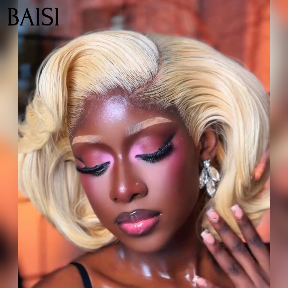 BAISI 4X4 Perruque Bob Blonde 613# 12Pouces  + 1 FER gratuite = 119€ Style Authentique Prix Abordable  en 100% Cheveux humains