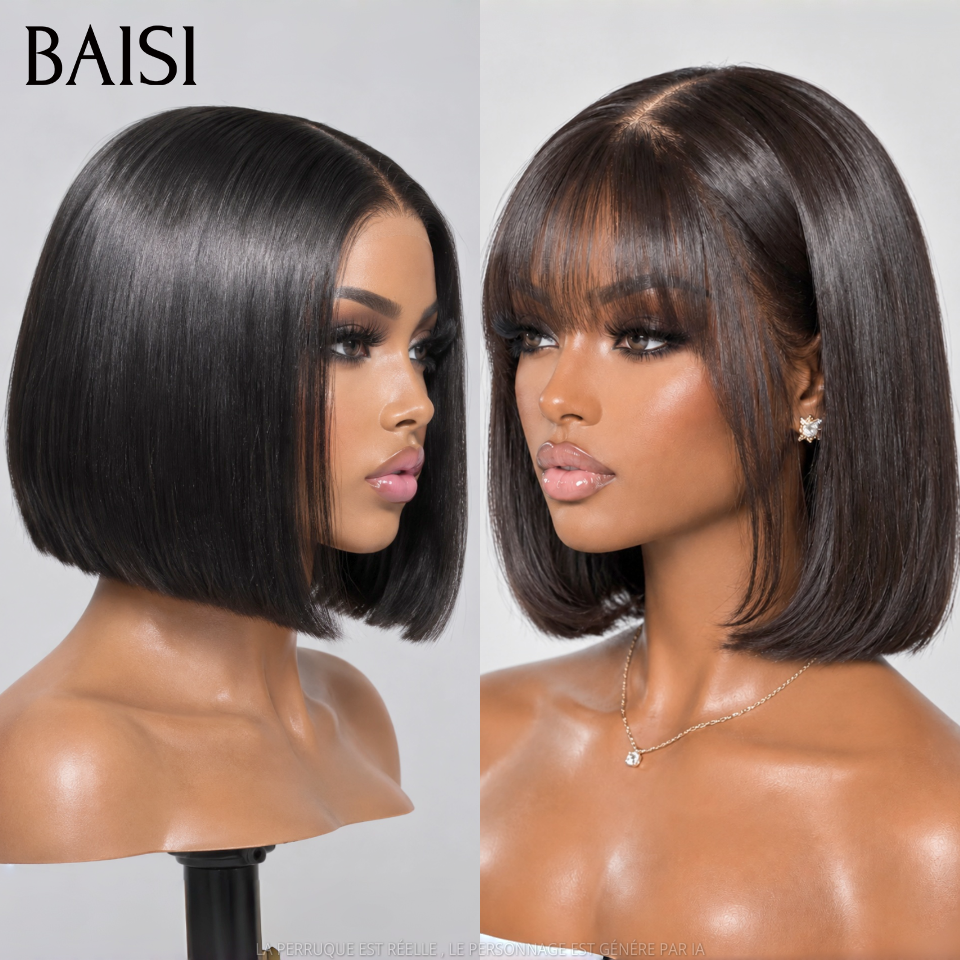 BAISI Lot de 2 Perruques bob Lisse Noir Vietnam Hair 8 pouces 135€ Seulement Avec et Sans Frange 100% Vietnam Hair de Qualtié  en 100% vrais cheveux humains