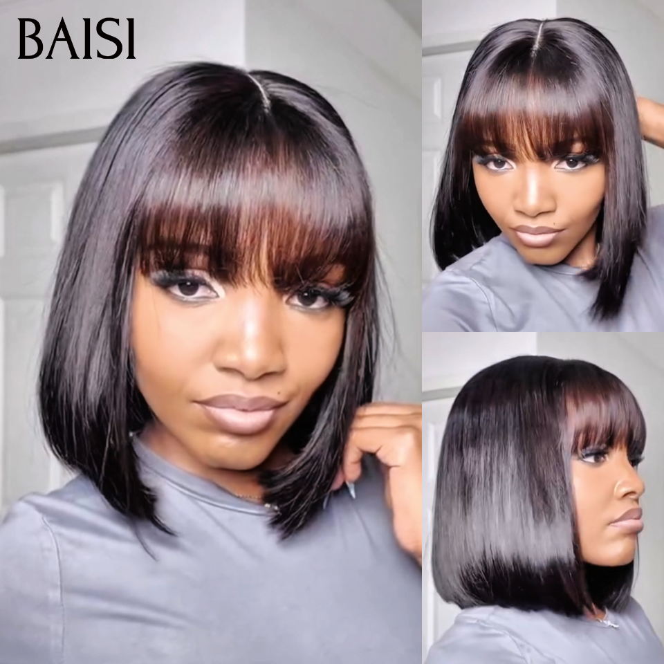 BAISI 2X6 Lace Perruque BOB Lisse  10 Pouces Noir avec Frange 119€ ou sans Frange 114€ Deja en France En 100% Cheveux Humains Reçu 48H TVA 0€