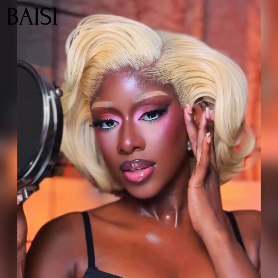 BAISI 4X4 Perruque Bob Blonde 613# 12Pouces  + 1 FER gratuite = 119€ Style Authentique Prix Abordable  en 100% Cheveux humains