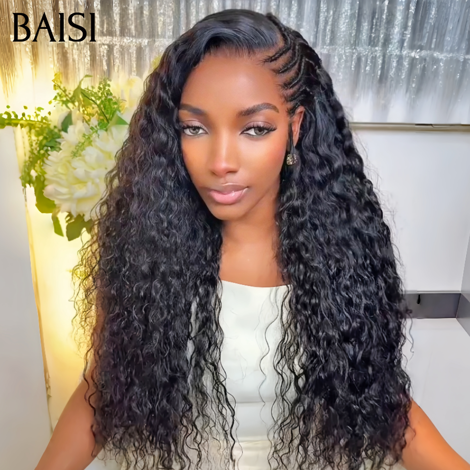 BAISI 13x4 Lace HD Perruque Coiffée Curly Wave Bouclée Lace Invisible HD Raw Hair Déja Prête A Porter Sans Colle Facile à Installer En 100% Cheveux humains