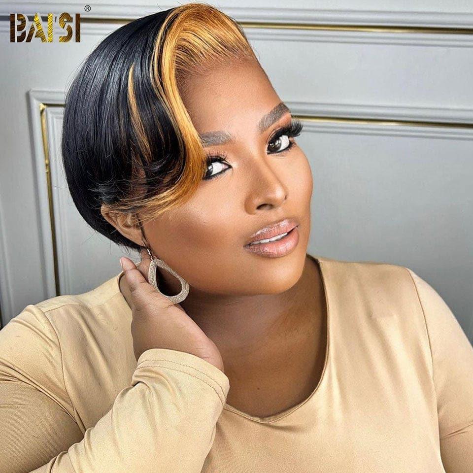 BAISI Frontal em renda 13x4 pixie finger wave PRETO 68€ ou Cor 1B#30MIX madeixa frontal pixie em 100% cabelo humano