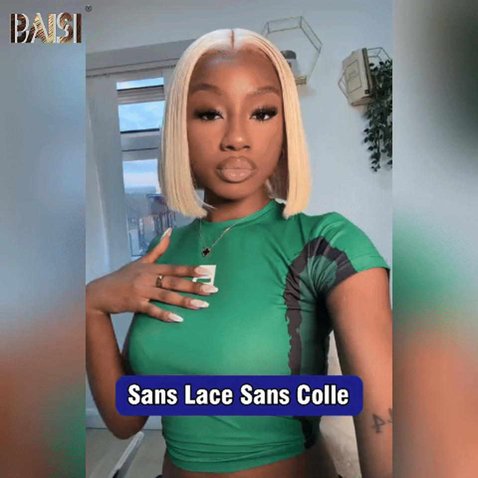 BAISI 4X4 Straight Bob Wig In Blonde #613 Pre-Plucked No Glue Needed in 100% Raw Hair Lace Already Cut