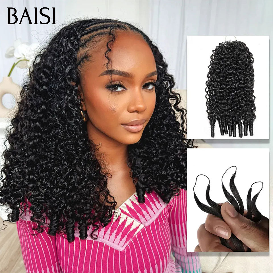 BAISI Extensions Plumes Cheveux Humains Noir en Crochet Texture Curly Burmese Installation Etape par Etape Facile et Simple Longue Tenue en 100% Cheveux Humains