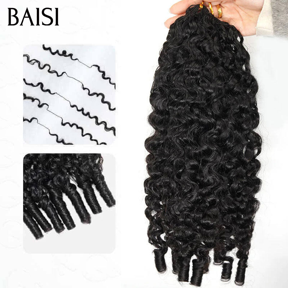 BAISI Extensions Plumes Cheveux Humains Noir en Crochet Texture Curly Burmese Installation Etape par Etape Facile et Simple Longue Tenue en 100% Cheveux Humains