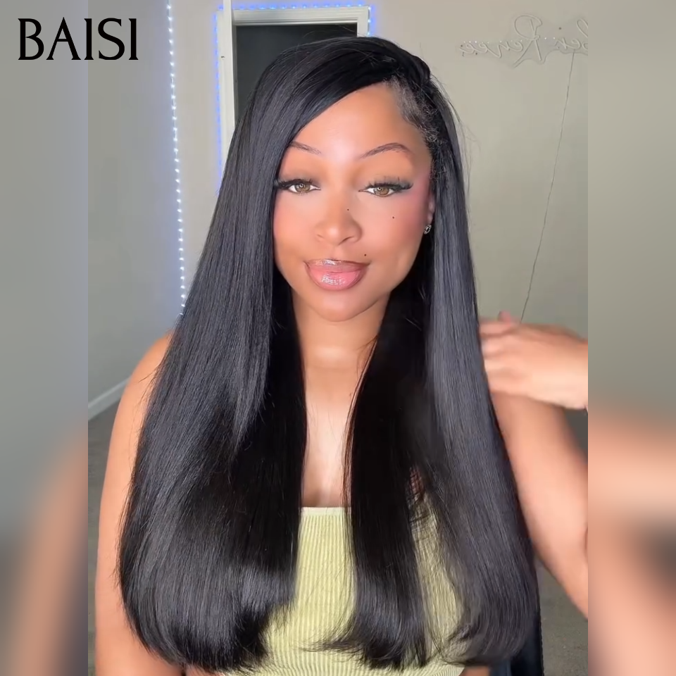 BAISI Extensions Plumes 100% Cheveux Humains Lisse Noir Pose Etape par Etape en Crochet Rendue Impeccablement Belle en 100% Cheveux Humains