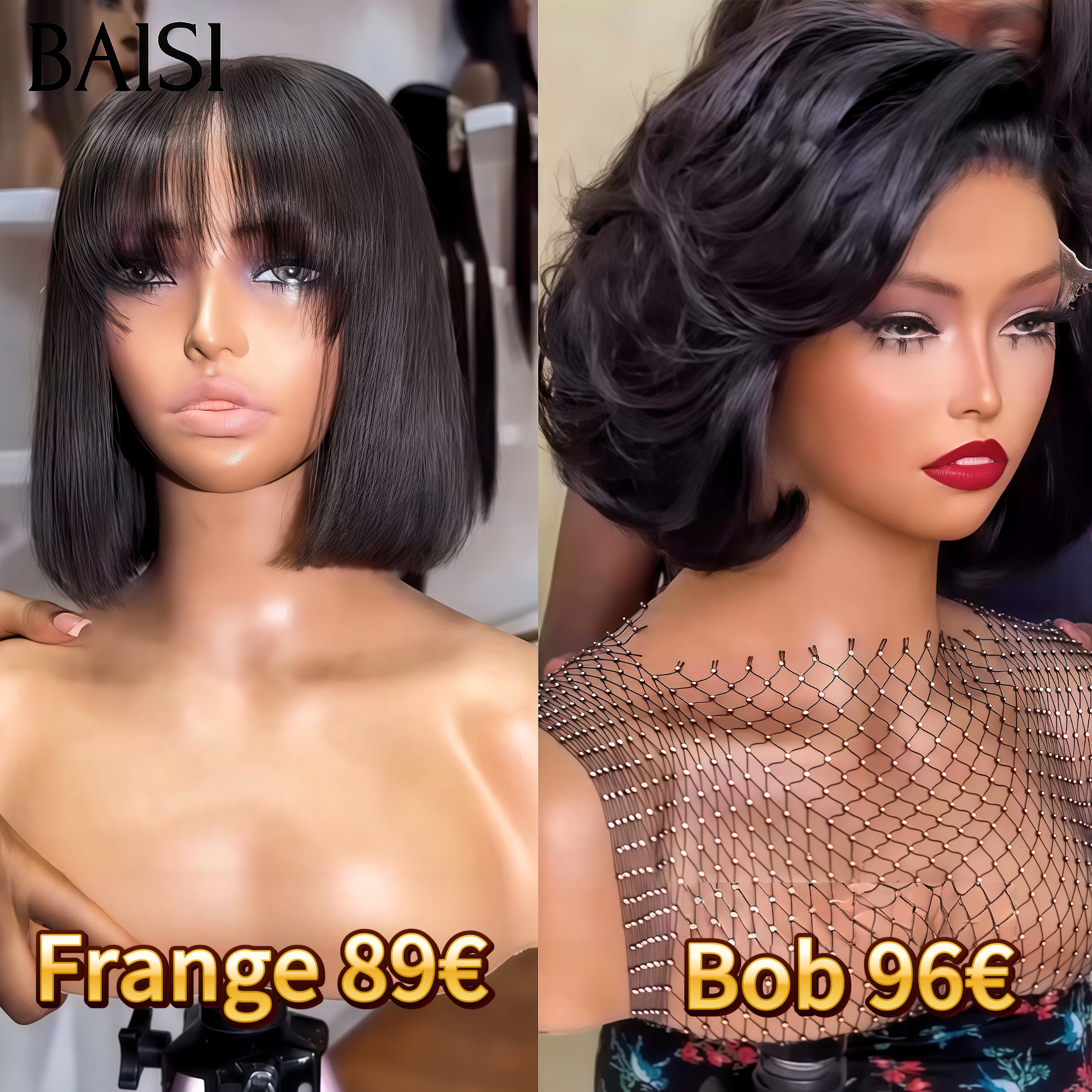 BAISI perruque Lisse BOB avec Frange 8 Pouces ou 4x4 lace closure Bob  10 Pouces BLACK FRIDAY  en 100% Cheveux Humains