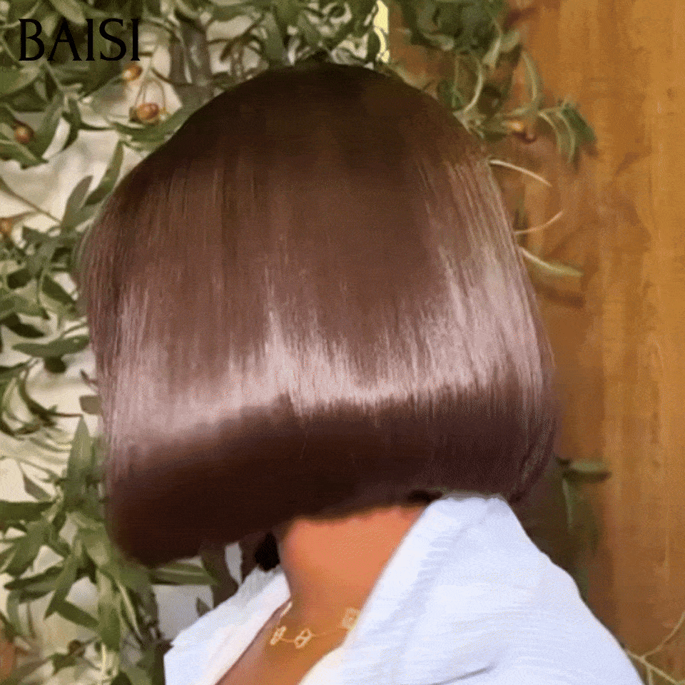 BAISI Perruque Bob lisse Avec Frange Perruques de Luxe 100% Vietnam Hair SDD BONE STRAIGHT 200% densité  Sans Lace Sans Colle en 100% Cheveux Humains