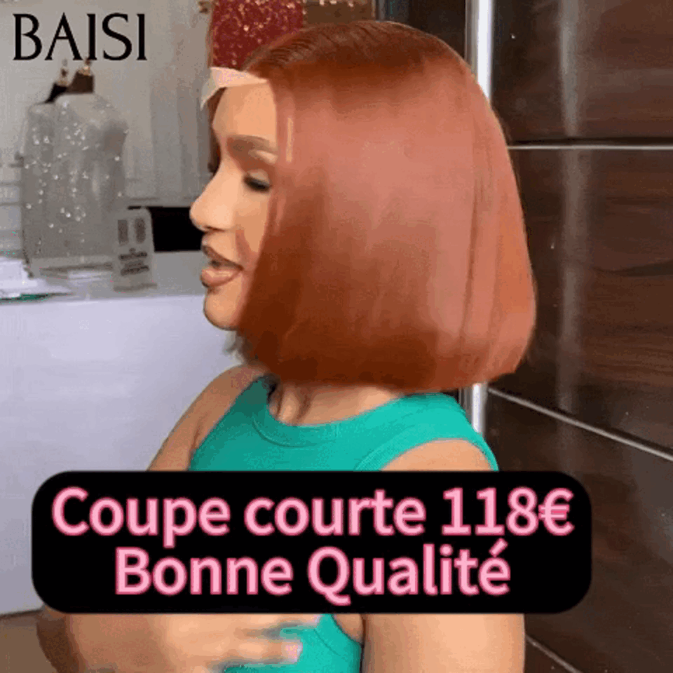 BAISI  Perruque Lisse DE luxe Bob 2x6 Lace 8 Pouces 118€100% Vietname Hair en couleur NOIR ou Marron #4  En 100% Vrais Cheveux Humains BS65