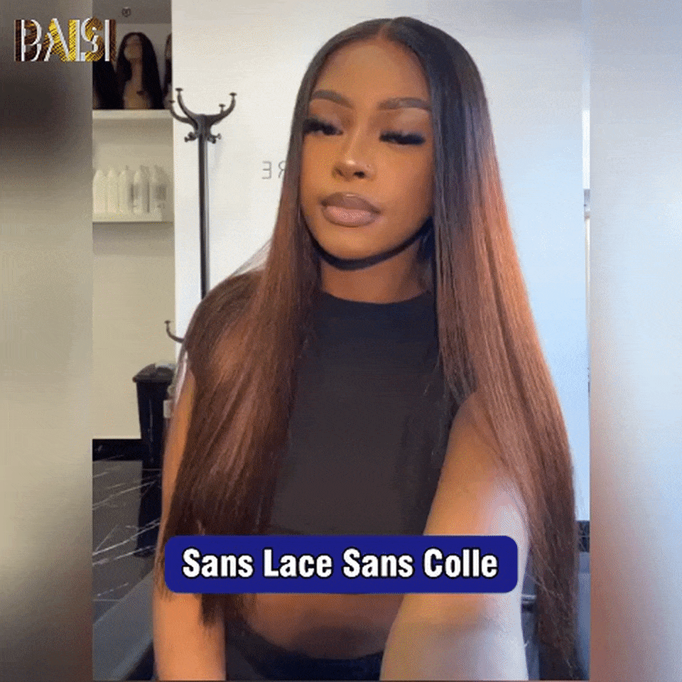 BAISI 13x4 Lace Frontal Perruque Lisse Noir Marron 1B#4 en 100% Cheveux Humains Pré-plucked Pas Besoin de Colle en 100% Raw Hair Lace déjà couper