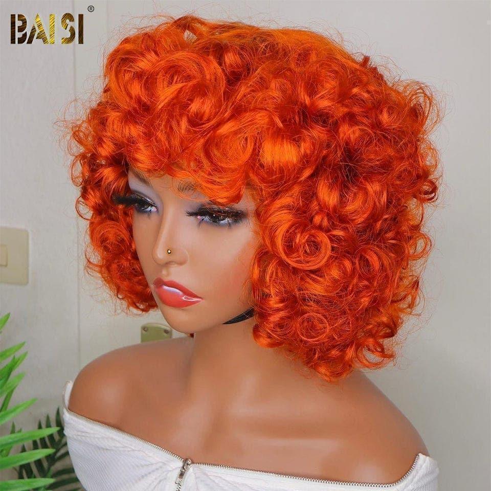 BAISI Perruque Bouclée Egg Wave 76€ Sans Colle avec Frange 4 couleurs en 100% Cheveux Humains
