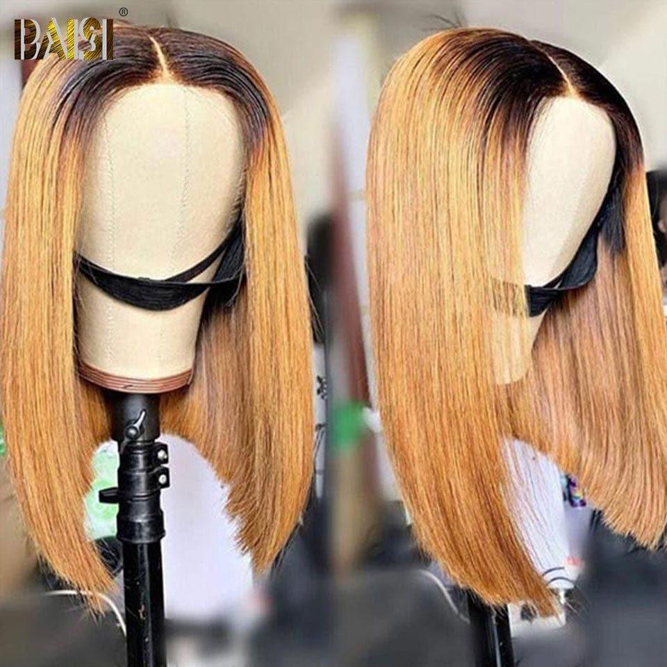BAISI Grande Promoção 13x4 Lace Frontal Peruca Bob Lisa 86€ na Cor #1B#27 em 100% Cabelo Humano D