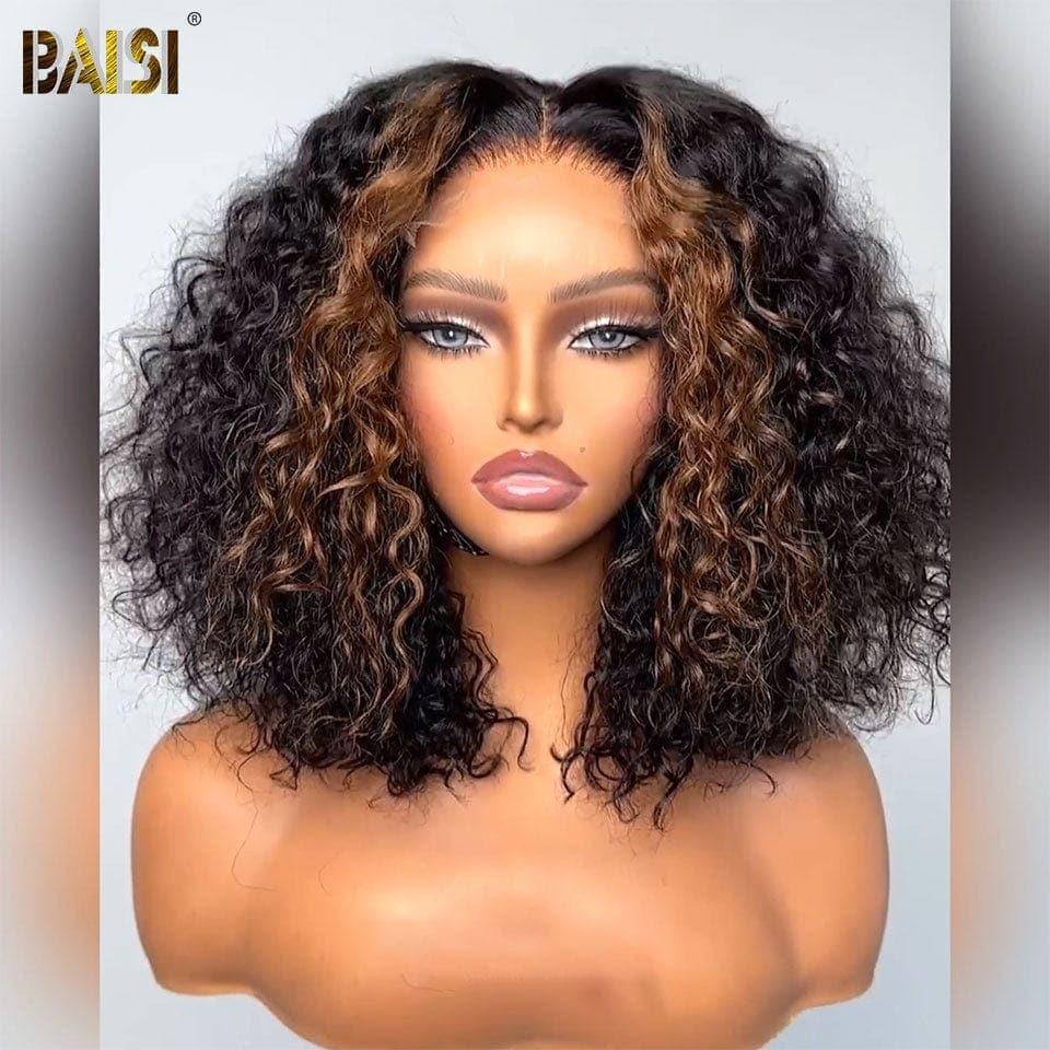 BAISI 4x4 bob Deep Wave wig in color #1B #30 highlights in 100% real human hair