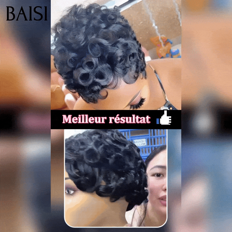 BAISI Perruque Chioma 45€ noir sans Colle Fabriqué à la machine en 100% vrais cheveux humains