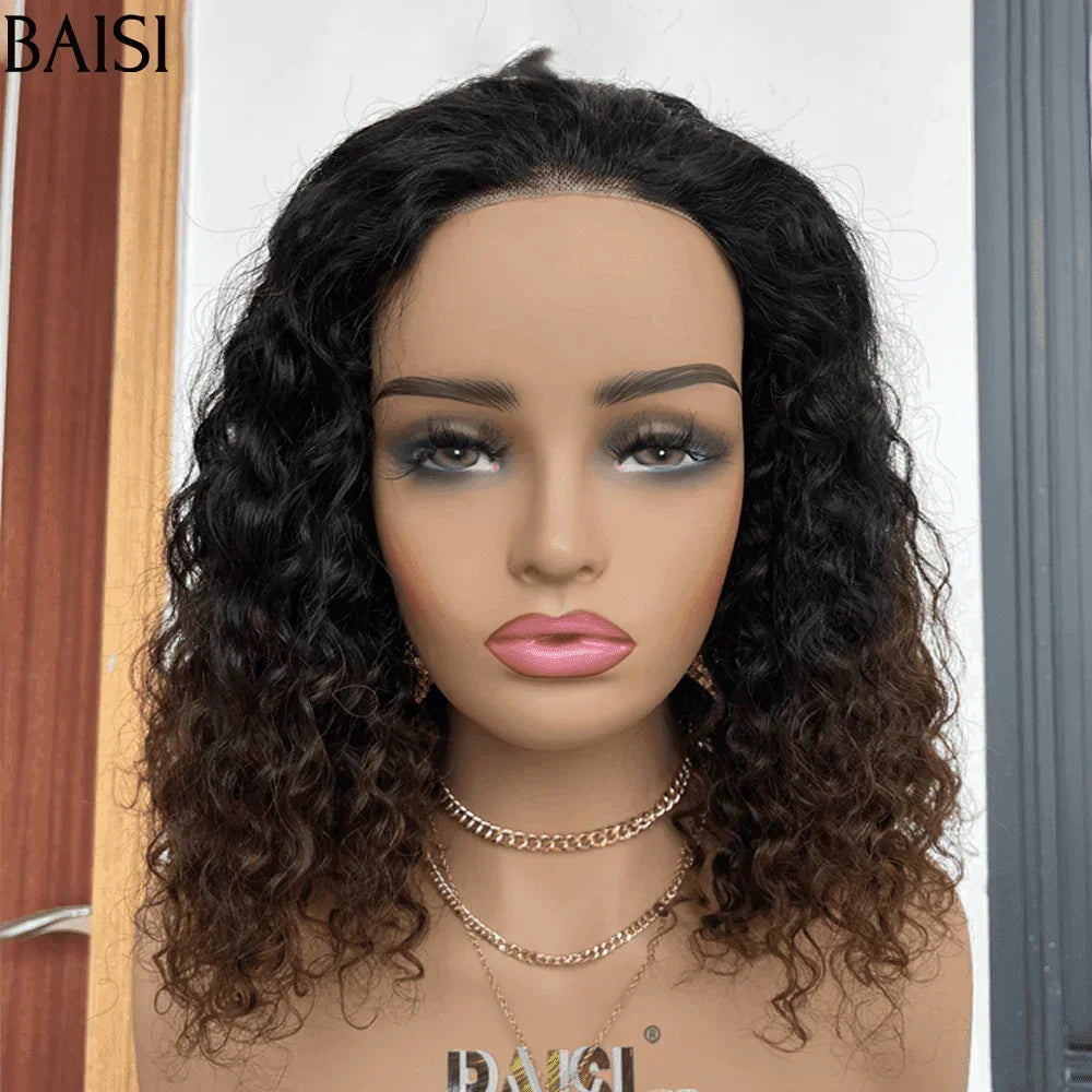 BAISI 4x4 Perruque Bob curly wave 14 Pouces 148€ 250% densité en Marron ou Mixte 1BT4#  en 100% Cheveux Humains