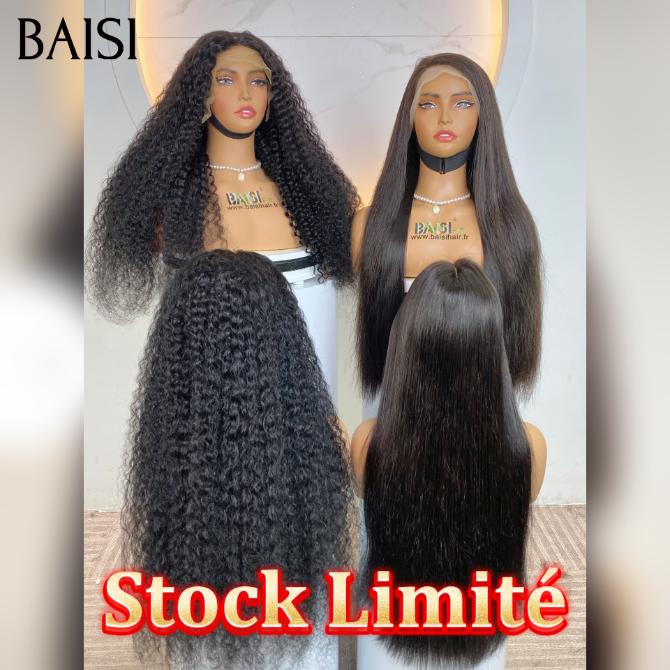 BAISI Stock Limité 2 perruques  200€ 13x4 frontale human hair Perruque curly wave 22 Pouces et lisse 22 Pouces naturel en 100% Cheveux Humains