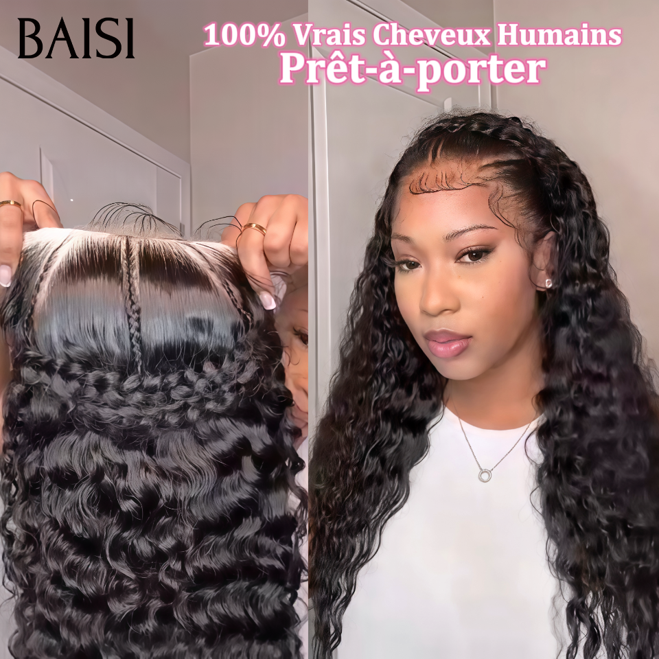 BAISI Prêt-à-porter 13x4 lace frontal Perruque  deep wave  149€ en couleur NOIR 100% Vrais Cheveux Humains