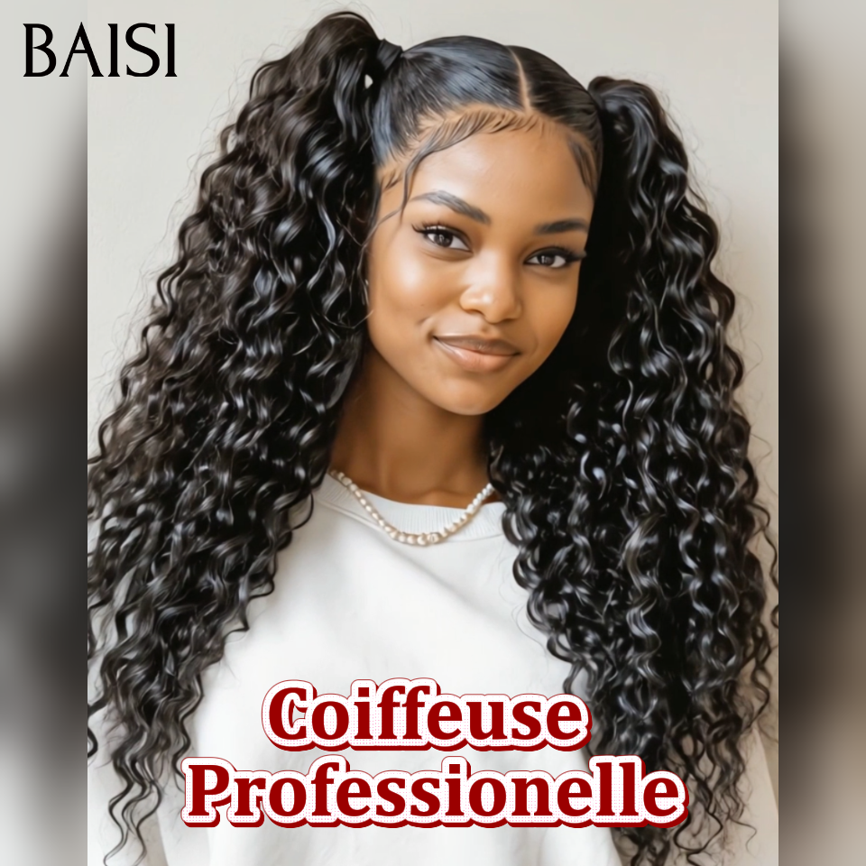 13x4 lace frontal Perruque Coiffeuse Professionelle en chignon bun deep wave  169€ en couleur NOIR 100% Cheveux Humains