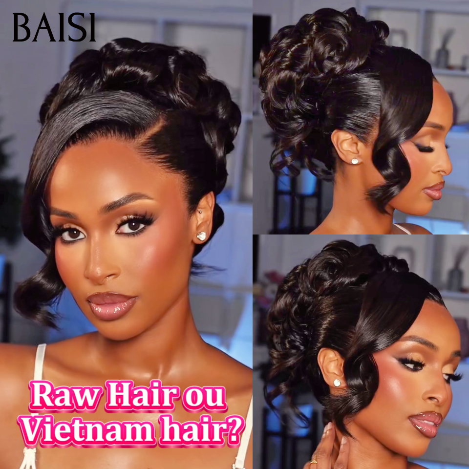 BAISI Nouvelle Arrivée Perruques Moitié Prix 13x4 frontal Lace 189€ ou Vietnam Hair 329€  Chignon de nattes NOIR en chignon bun En 100% cheveux humains