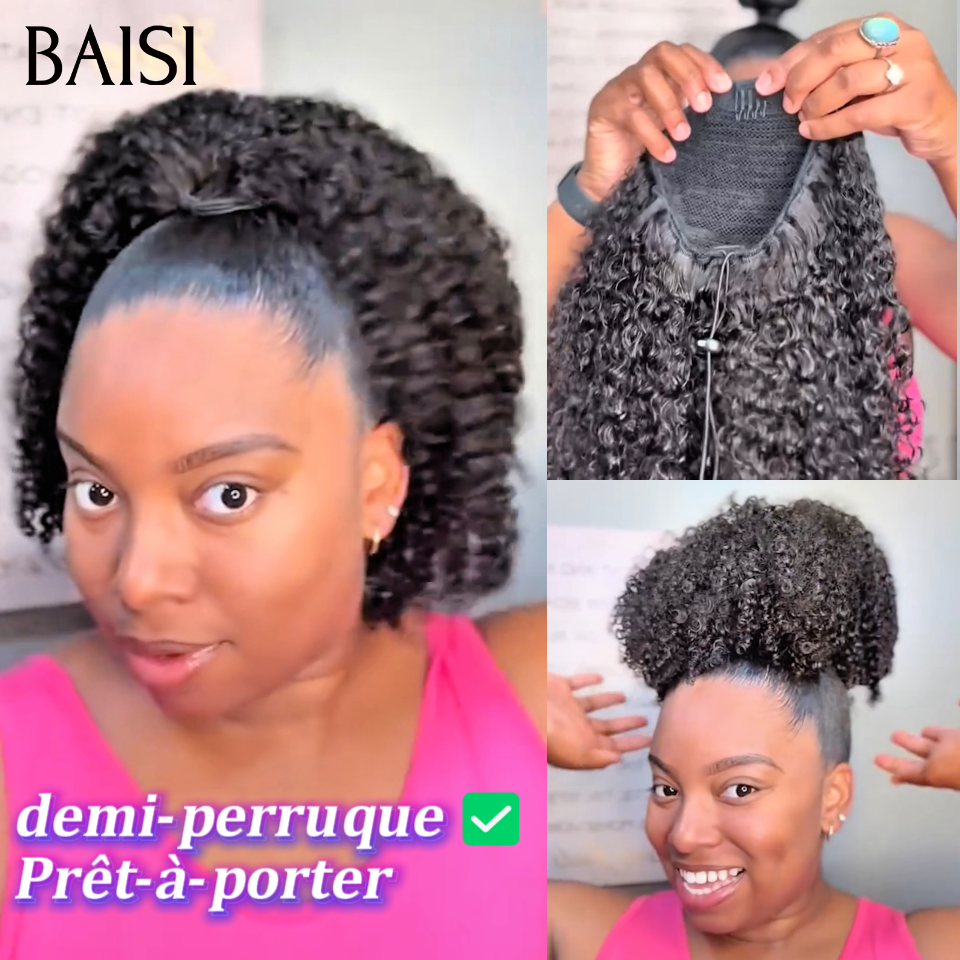 BAISI demi-perruque extension chignon ponytail 12 Pouces 109€  En Couleur Noir Prêt-à-porter CURLY en 100% cheveux humains