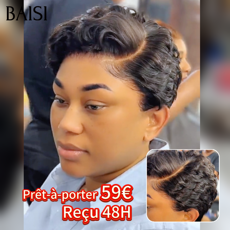 BAISI Wear Perruque Prêt-à-porter 59€ pixie de la couronne Promotion en  naturelle couleur en 100% Cheveux Humains
