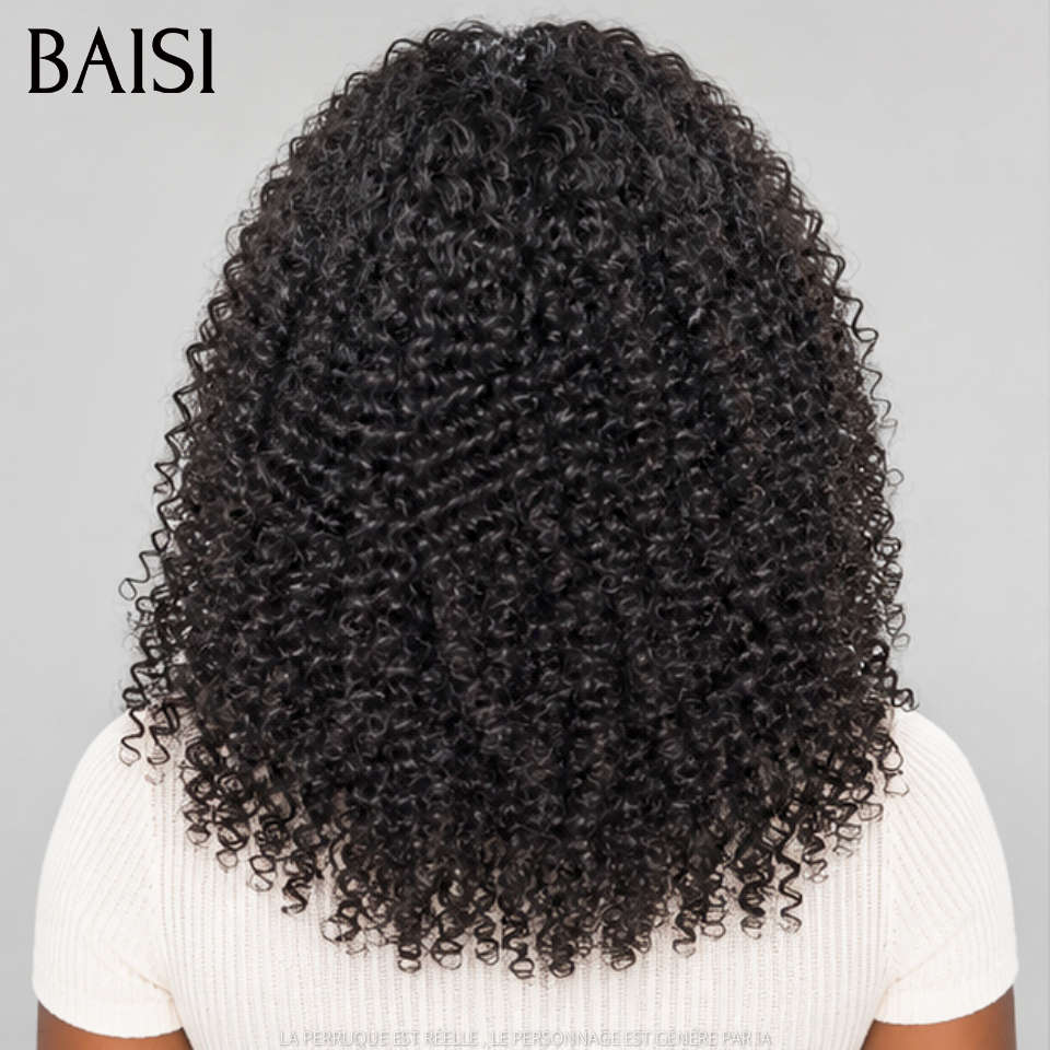 BAISI T-Part Lace Perruque KINKY CURLY 18 Pouces 139€ Couleur Noir 1B# Beaucoup de Volume en 100% Cheveux humains