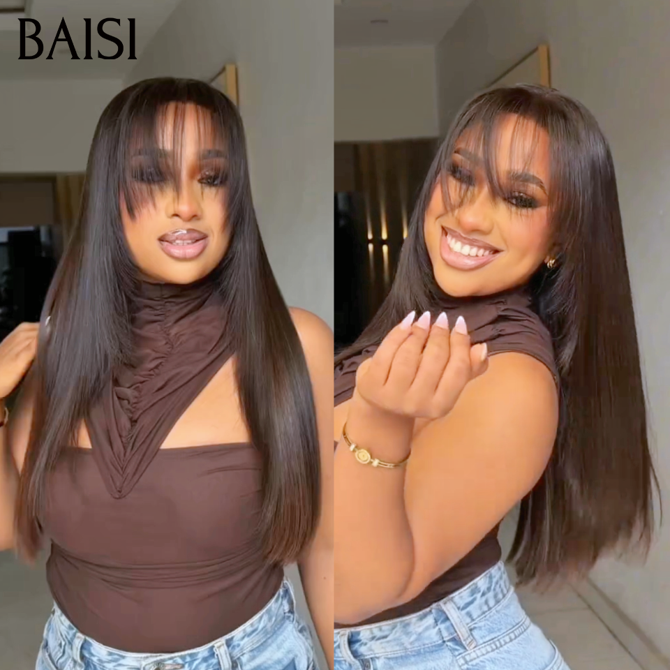 BAISI Lace 2X4 closure Perruque Lisse Avec Frange de luxe Disponible en 100% Vietnam Hair Couleur Noir Et Marron BT/4# en 100% Cheveux Humains MP50