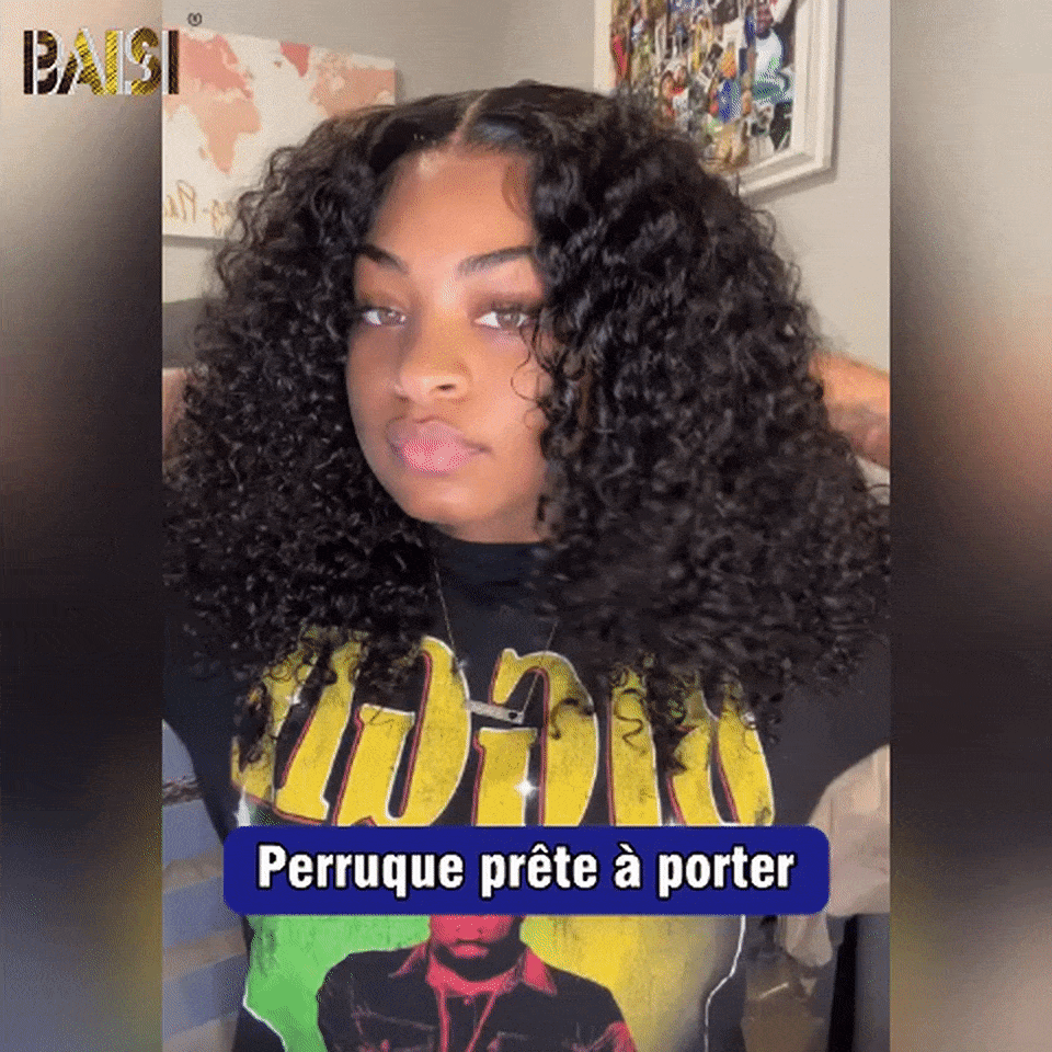 BAISI 13X4 Peruca Afro Curl na cor Preto #1B Pré-desfiada Sem necessidade de cola em 100% cabelo cru Lace já cortada