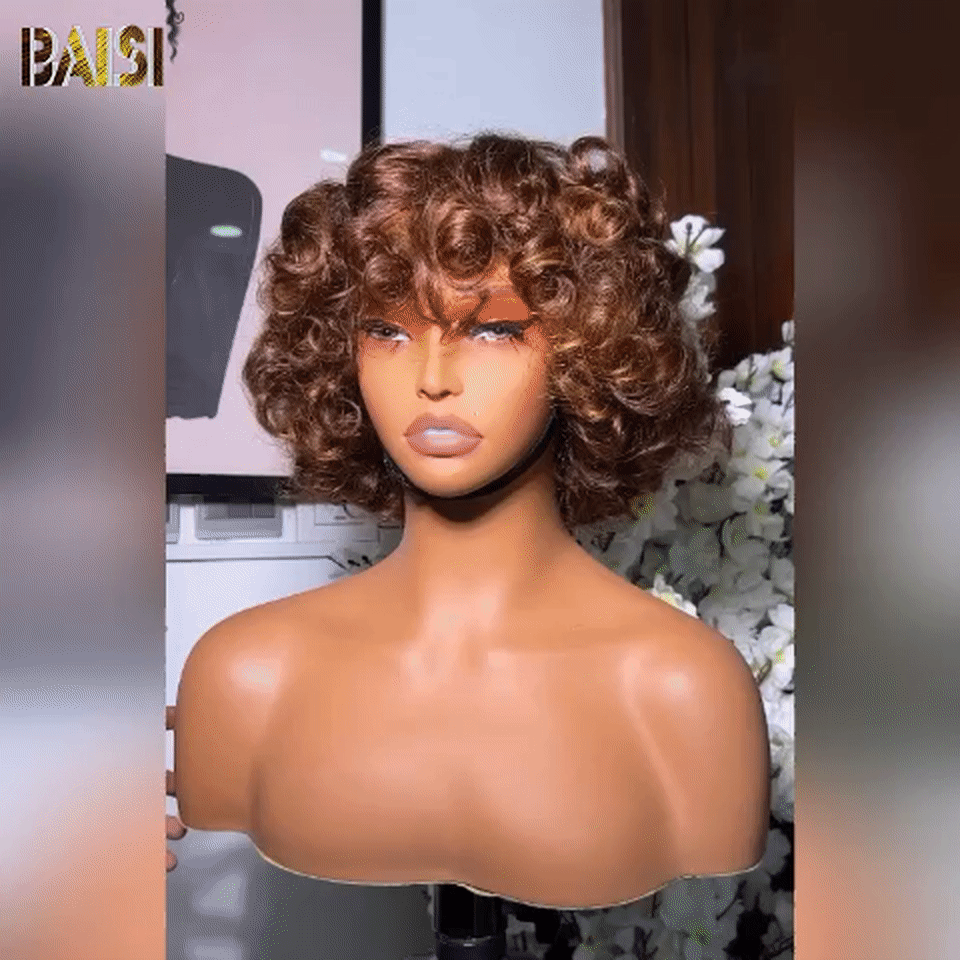 BAISI Offre Flash 82€ Perruque Bouclée Egg Curl Rouge Bordeaux ou Marron Sans Lace Sans Colle en 100% Cheveux Humains