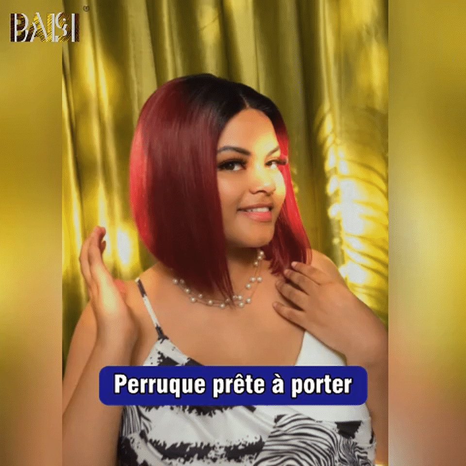 BAISI 4X4 Straight Bob Wig In Burgundy 1B99J Pre-Plucked No Glue Needed in 100% Raw Hair Lace Already Cut
