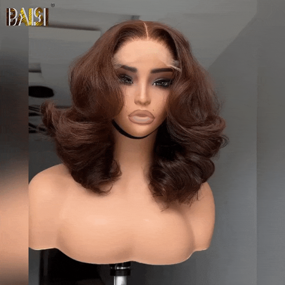 BAISI Lace Frontal 13x4 Parrucca Taglio personalizzato 12 pollici Marrone 4# Capelli Vietnam 300% densità oltre 20 anni di utilizzo MP50