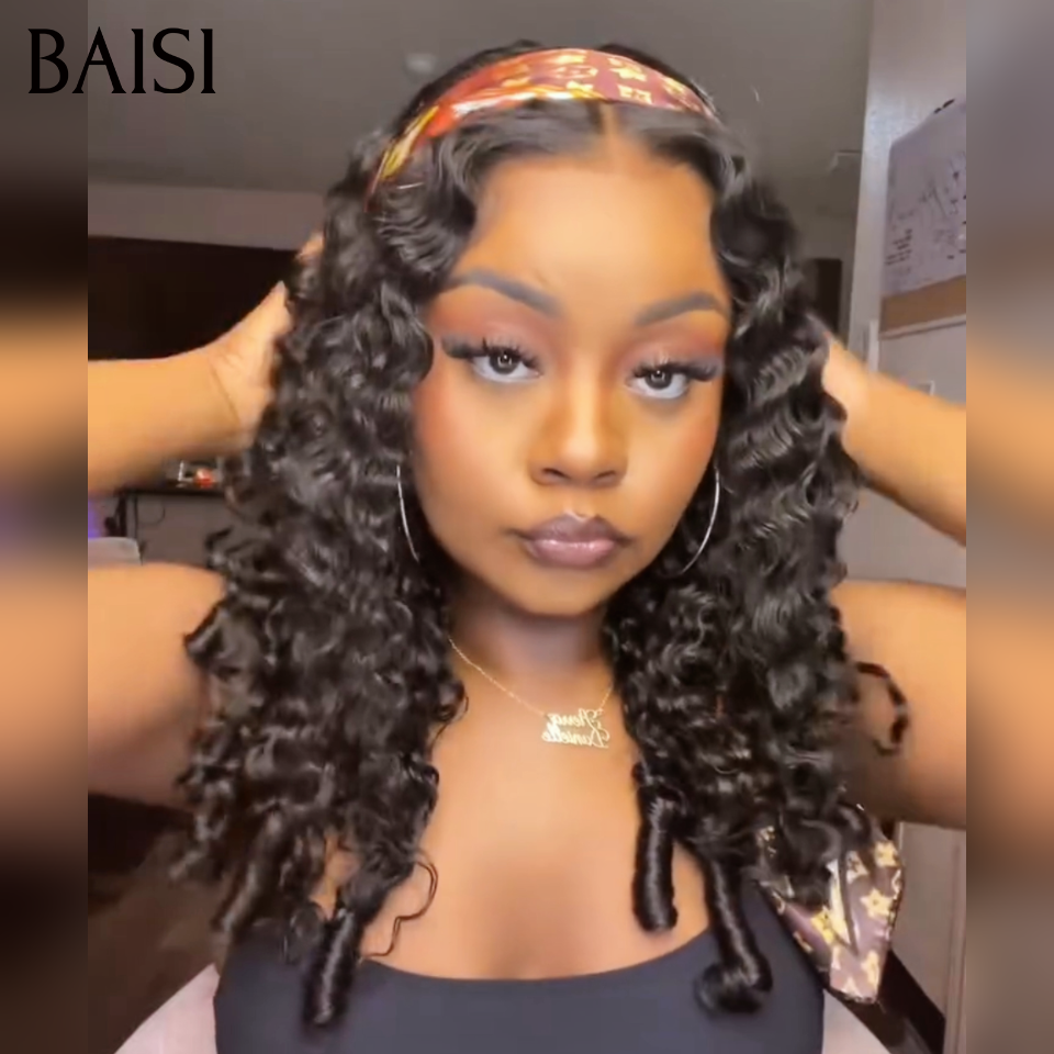 BAISI 13x4 Lace Perruque Burmese Curl Noir 1B# 16Pouces 169€ Avec ou Sans Bandeau moitié prix 100% Cheveux Humains MP50