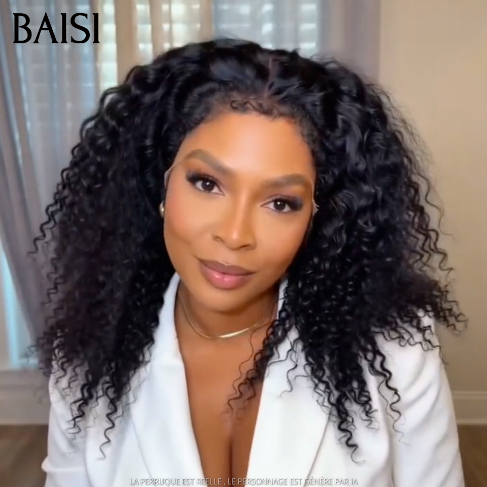 BAISI 360 Lace Perruque Curly Wave Couleur Noir 1B# 18pouces 199€ Haut de Gamme Pour Femme Noire en 100% Cheveux humains