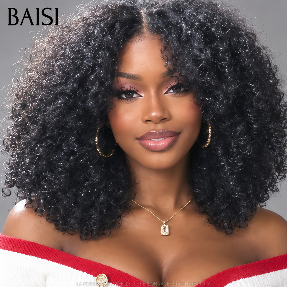BAISI perruque PROMO 100% Vietnam Hair Qualité SDD Perruques Afro Kinky 4x4 lace 18 pouce 169€ sans colle 300% de Volume en 100% Cheveux Humain Hair