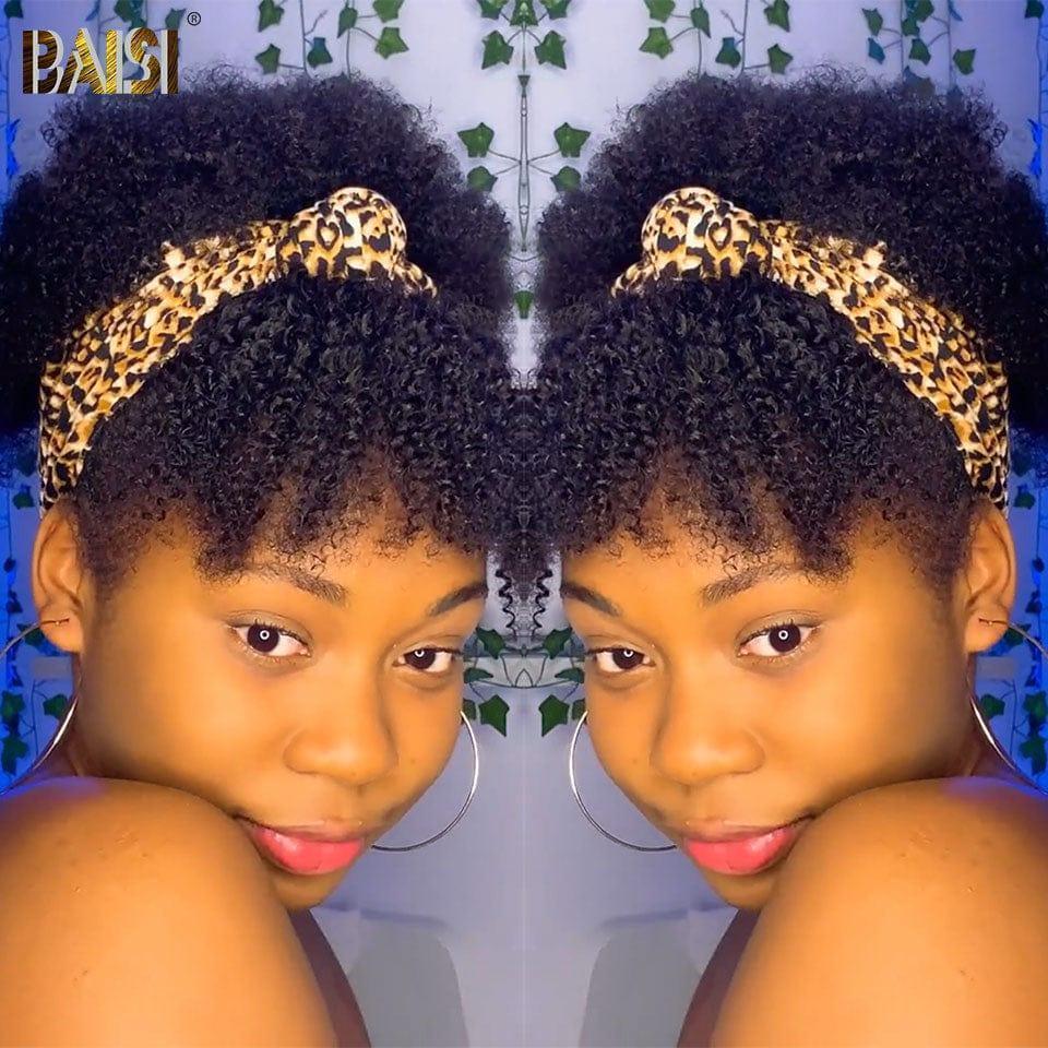 BAISI  Perruque Full Lace Pixie Lisse Noir 129€ Ultra Confortable et Contre Chaleur Ou Perruque BOB kinky curly Bandeau Frisée Curly Fabriquée A La Machine sans lace sans colle 75€  En 100% Cheveux Humains