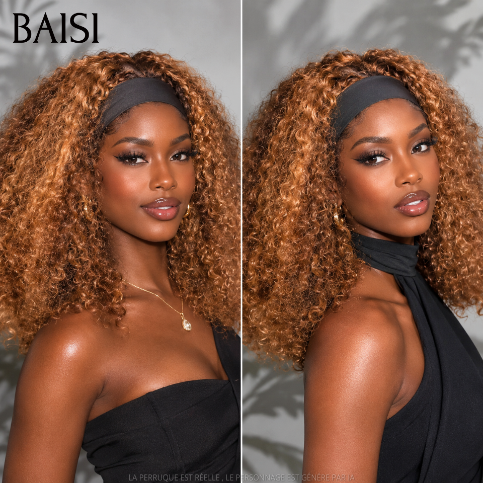 BAISI  Perruque bandeau promotion 79€ noir 14 pouce kinky curly wave Fabriquée A La Machine sans Colle en 100% Cheveux Humains