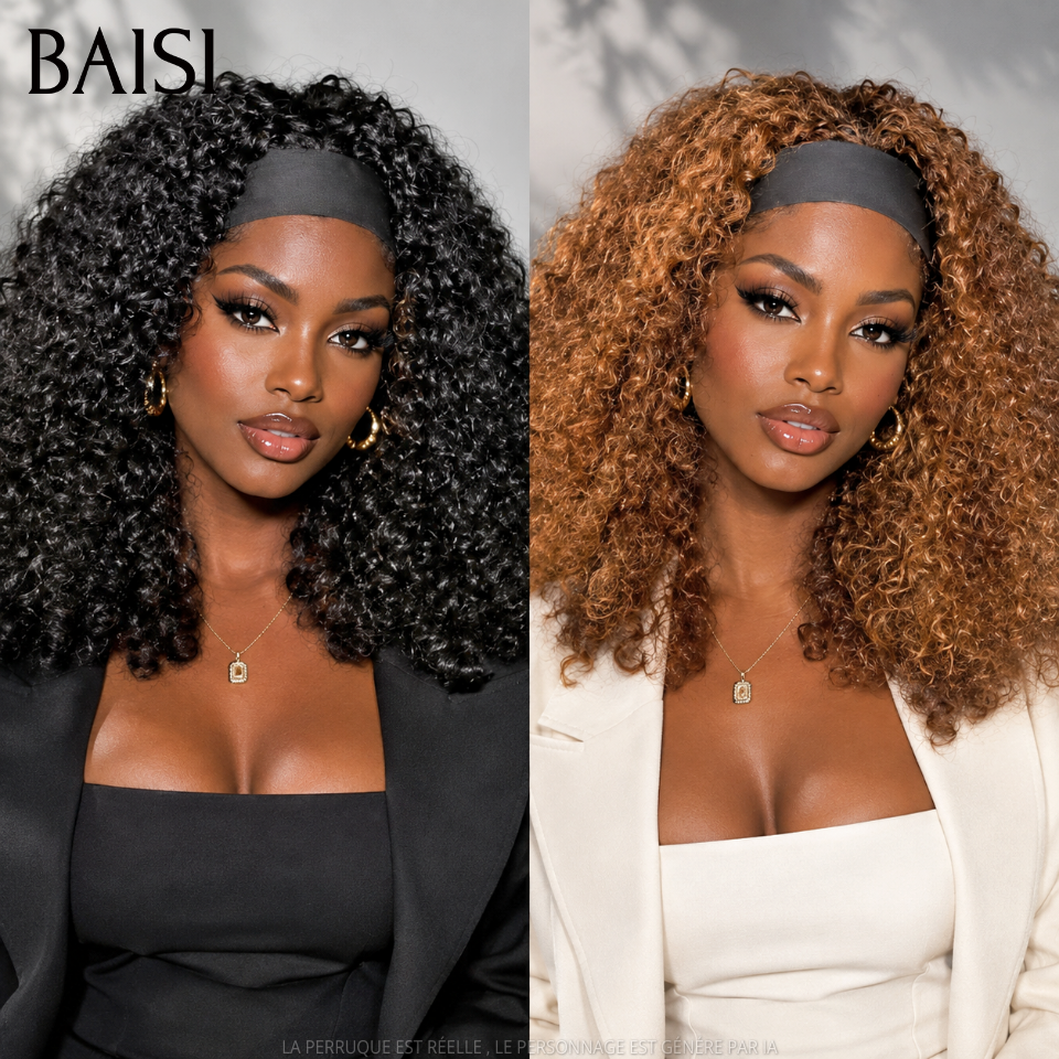 BAISI  Perruque bandeau promotion 79€ noir 14 pouce kinky curly wave Fabriquée A La Machine sans Colle en 100% Cheveux Humains