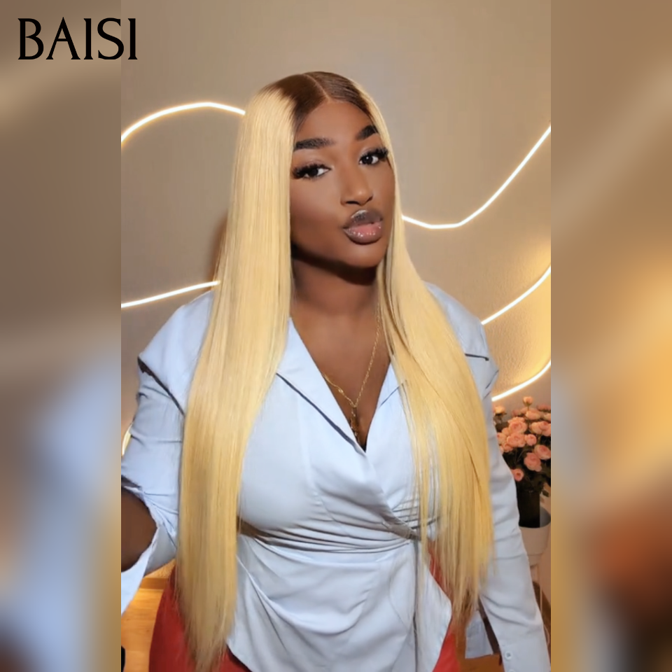 BAISI Perruque Personnalisée Couleur marron Blonde #4/#613 de Haute Qualité Cheveux Humains Lisse Straight, Livraison Gratuite