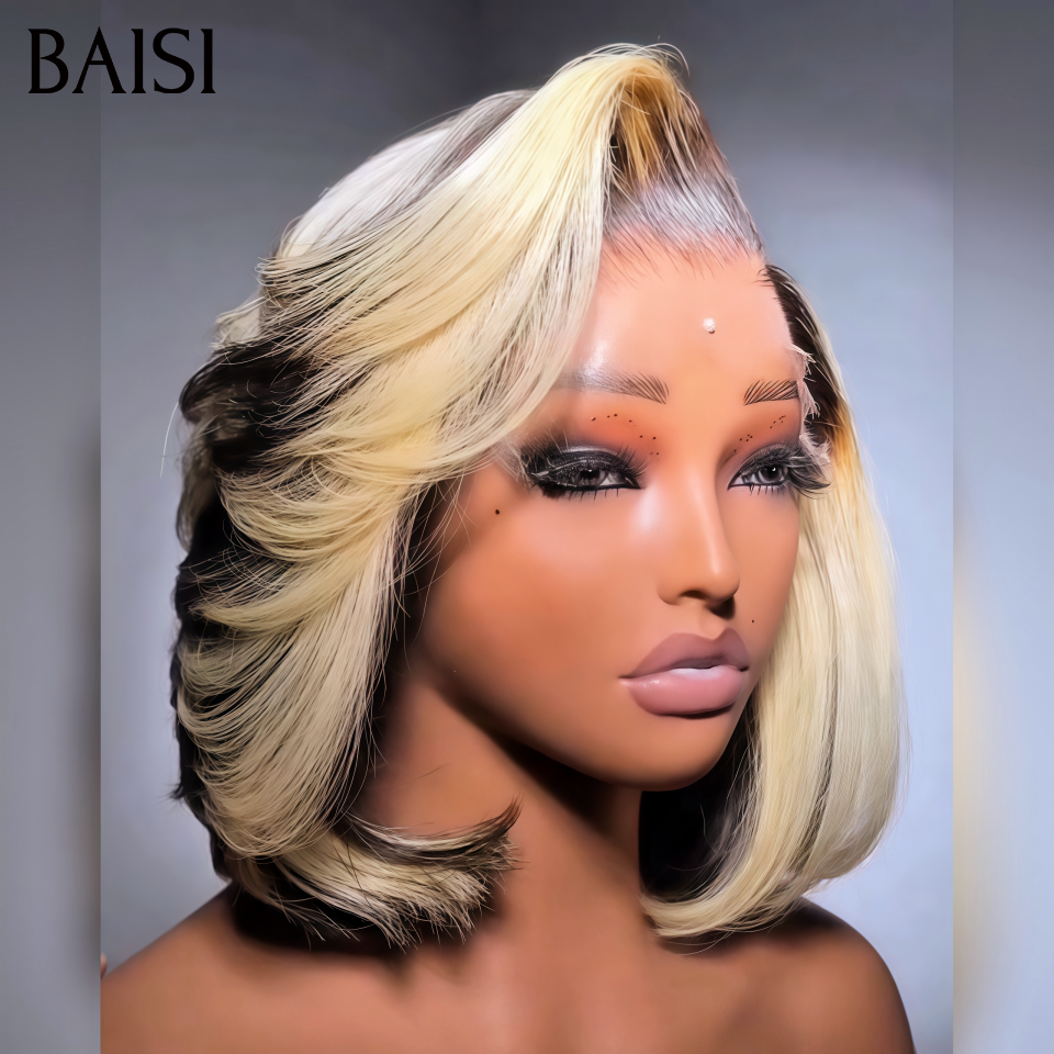 BAISI  13x4 Perruque Lisse Coupe Dégradée 10Pouces 128€ Couleur Blonde et Noir 1B/613#  Envoûtante En 100% Cheveux Humains MP50