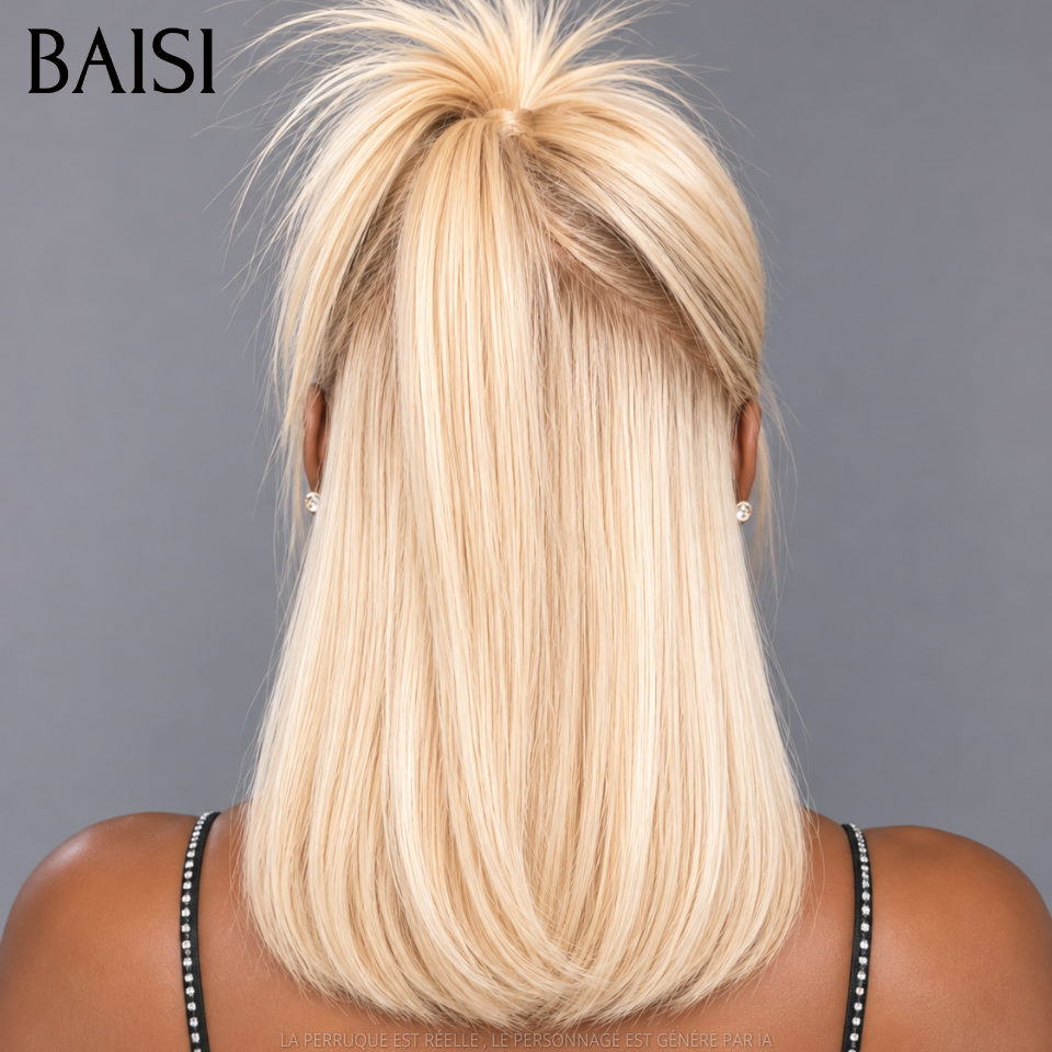 BAISI Style tendance doux et cool Updo Perruque BOB Déjà Coiffée frontal Perruque 12 pouce 129€ avec coiffure chignon en 100% Vrais Cheveux Humains