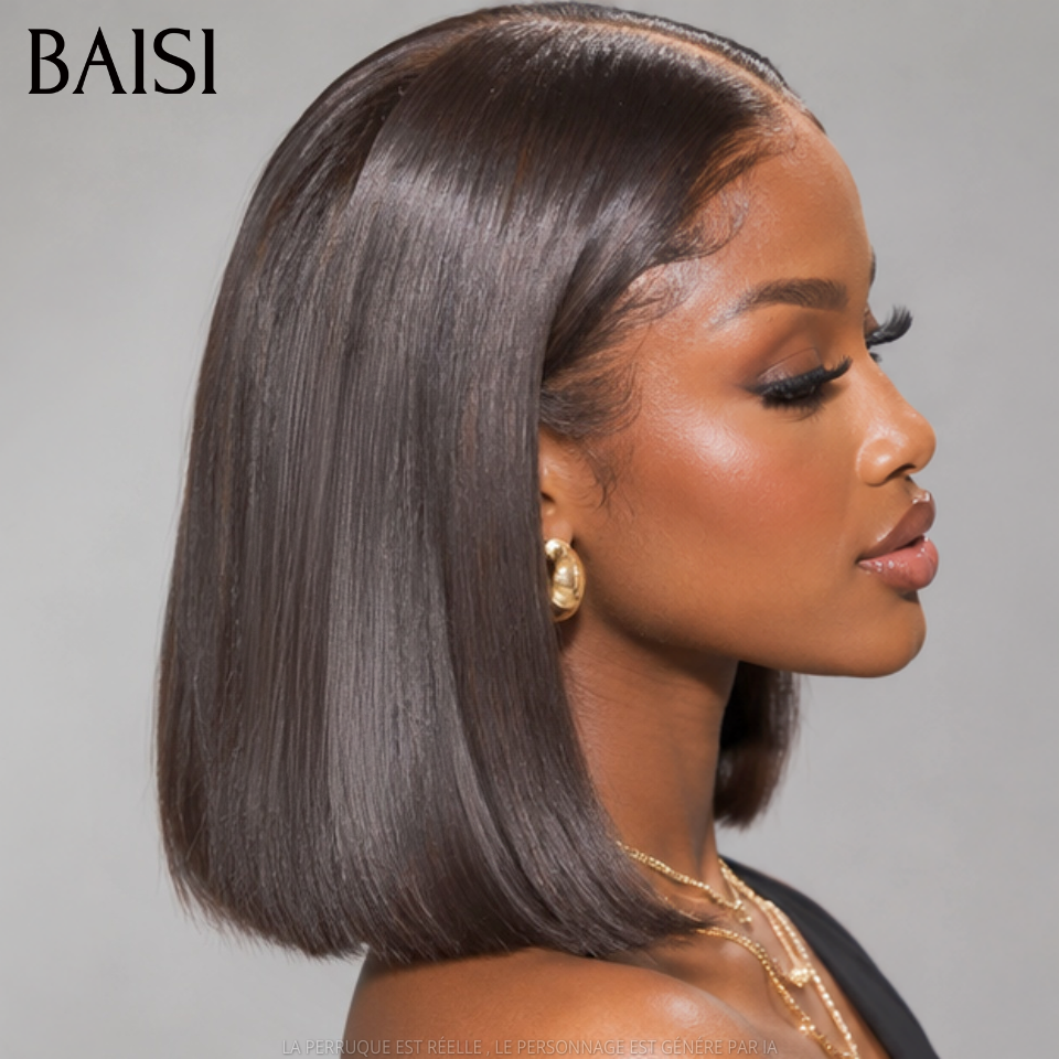 BAISI 13x4 Lace Frontale Lot De 2 Perruques Courte 1 Pixie Curly 69€ et 1 Bob Carré Lisse 78€ Seulement Promotion Inédite en 100% Cheveux Humains