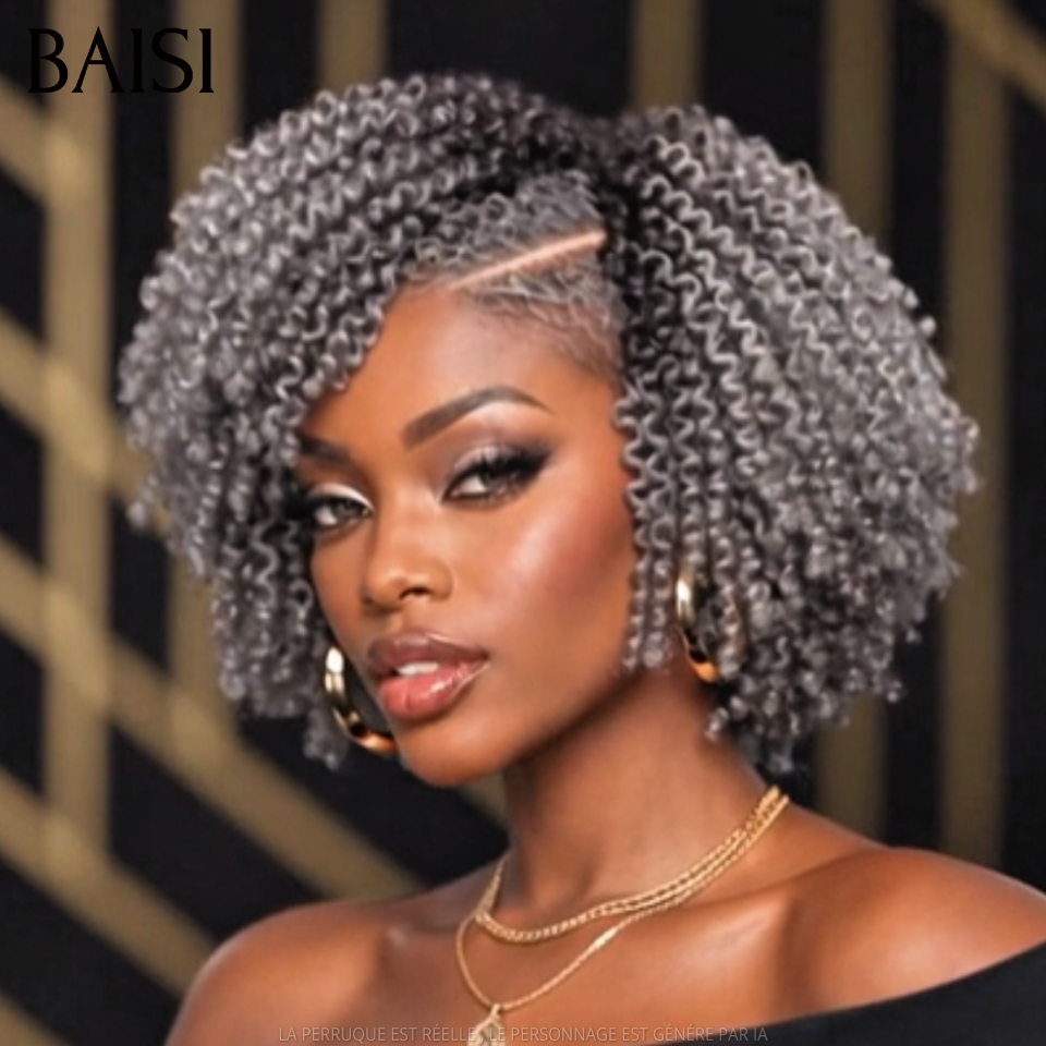 BAISI 13x6 Lace Perruque Bob Kinky Curly Coiffée  Toutes les Couleurs disponible  Avec Raie de Côté Nouveautés en 100% Cheveux humains