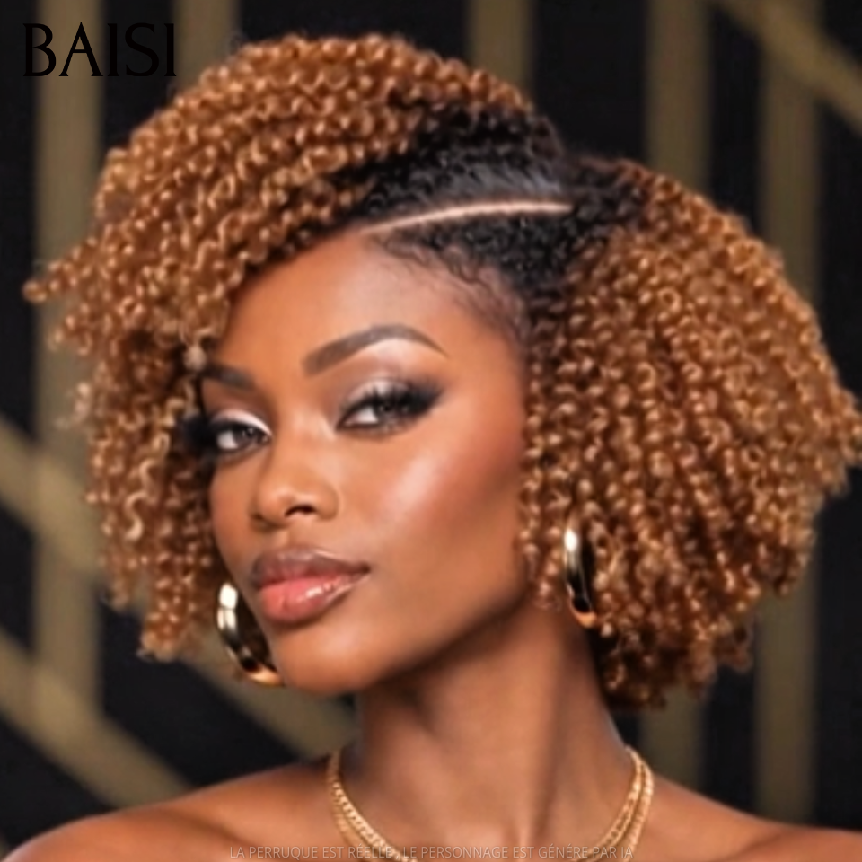BAISI 13x6 Lace Perruque Bob Kinky Curly Coiffée  Toutes les Couleurs disponible  Avec Raie de Côté Nouveautés en 100% Cheveux humains